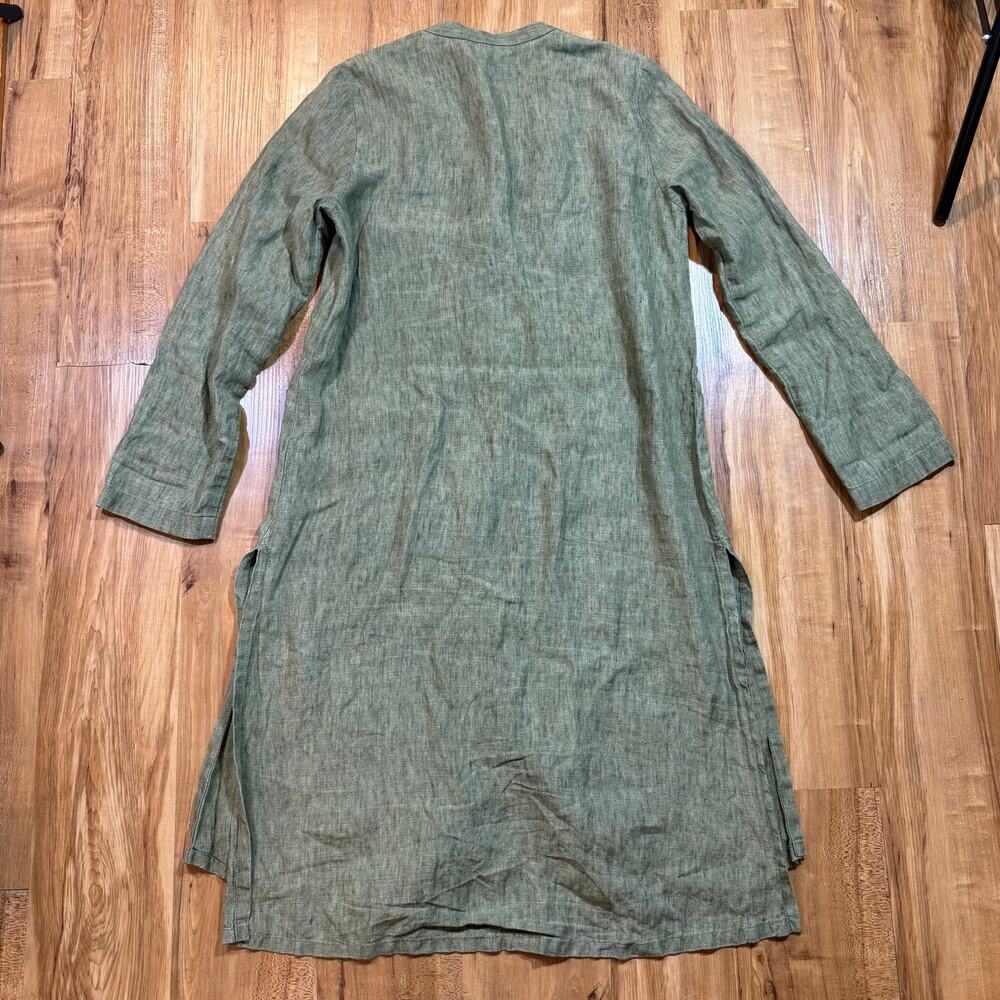 Eileen Fisher Green Organic Linen Delave Long Shirt Dress Laganlook Oversize XXS - Picture 8 of 8